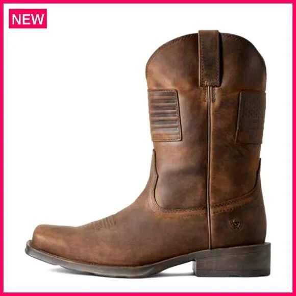 Men's Western Boots Lightweight Leather Square Toe Work Everyday Wear